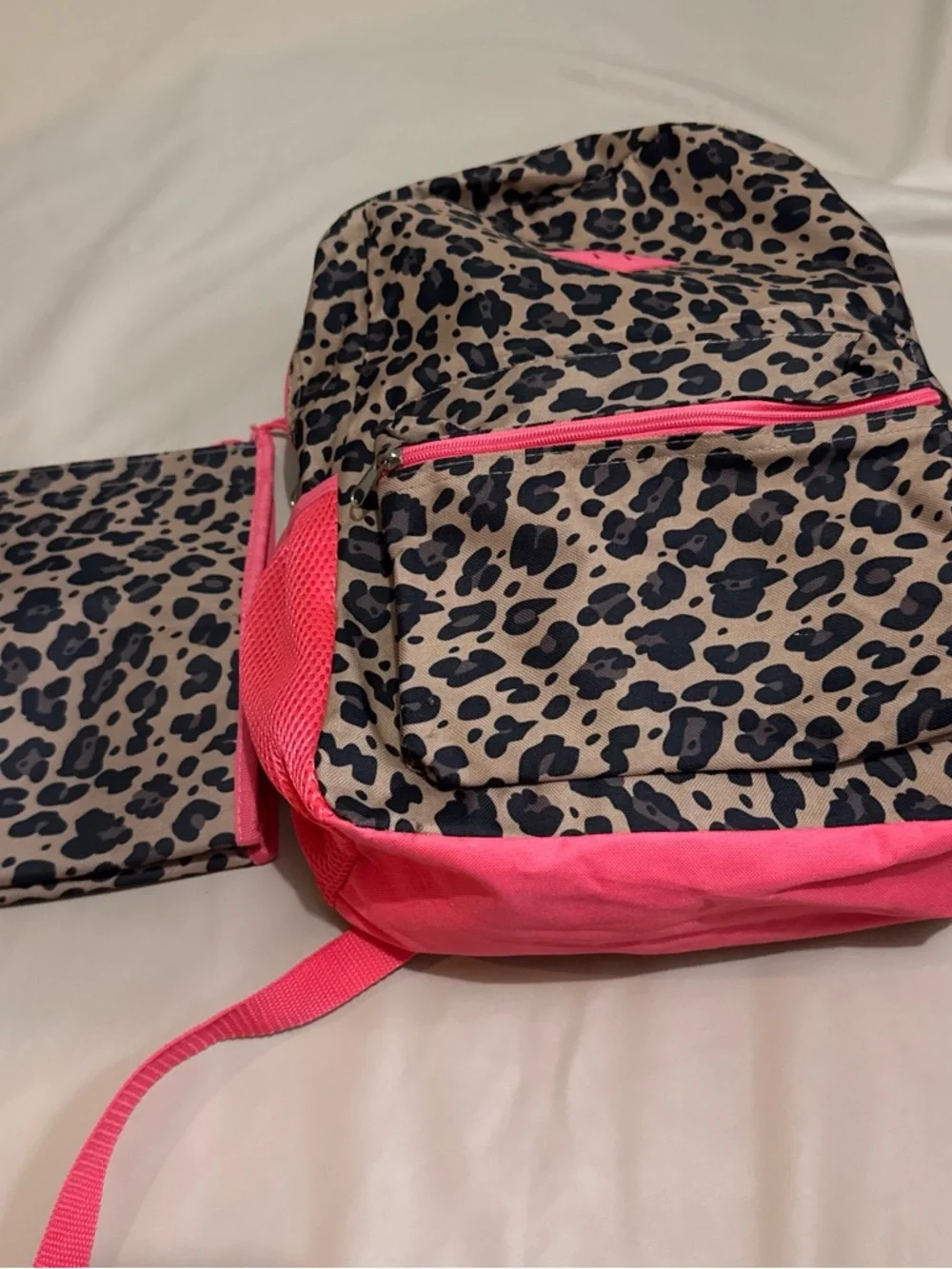 Leopard Print Backpack with Hot Pink Accents